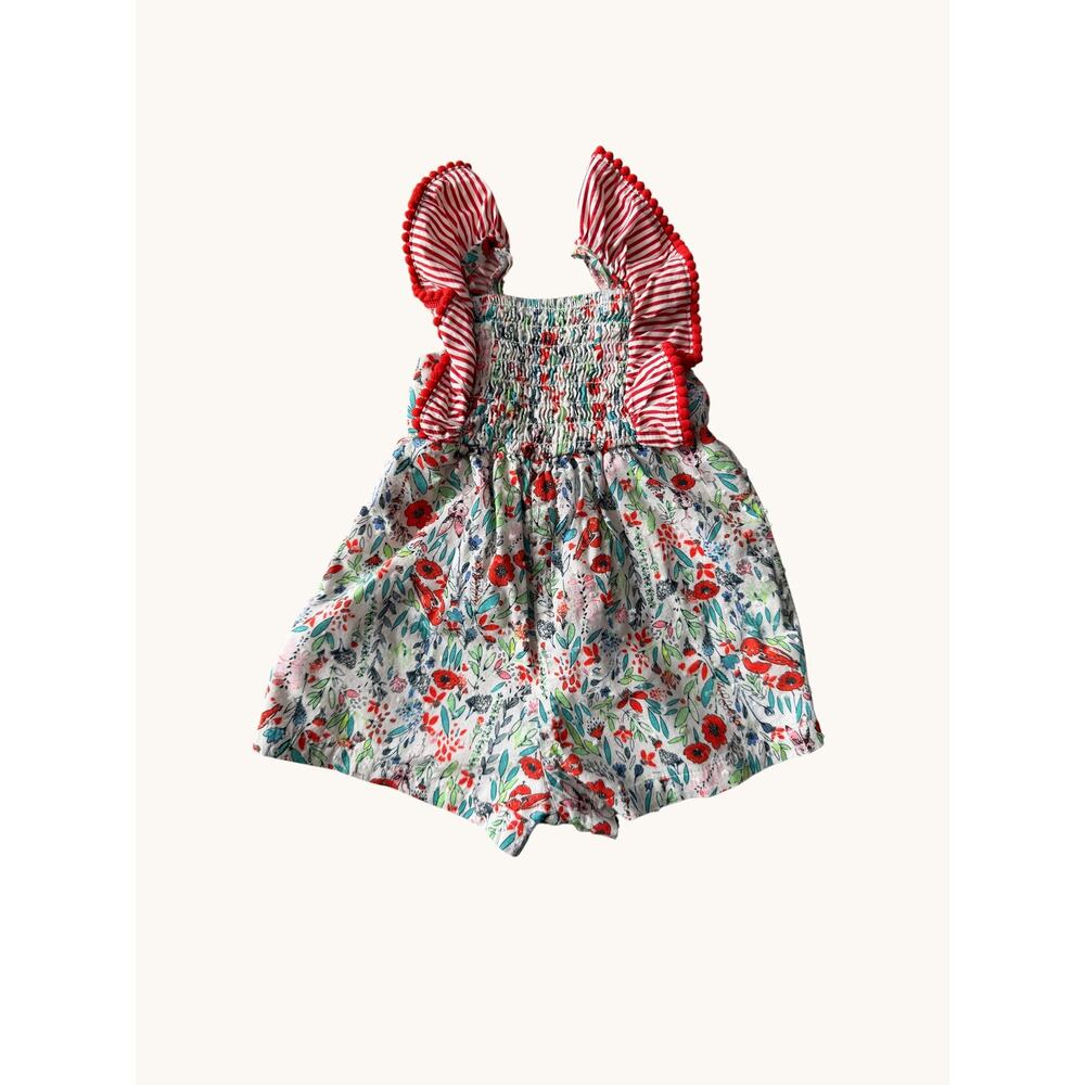 Pippa & Julie Floral Smocked Ruffle Strap Romper Baby Girls 3-6M